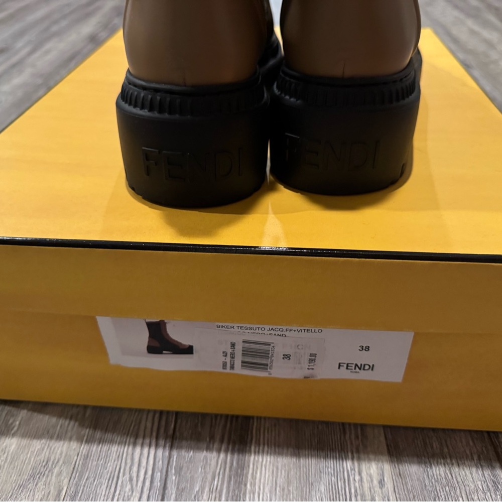 Fendi Brown & Black FF Logo Lace-Up Combat Boots - Picture 4 of 5